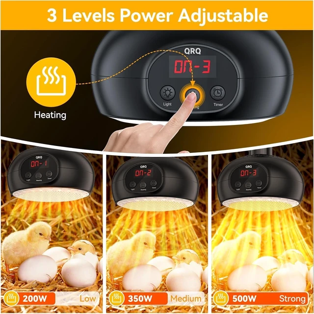 Alt view image 2 of 7 - 200W-350W-500W Chicken Coop Heater with UVA UVB Dimmable Light & 3-6-9-12H Timer Outdoor Heater for Chicken House, Dog House, Greenhouse, Dogs, Cats, Reptiles & Birds