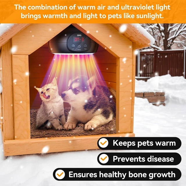 Alt view image 7 of 7 - 200W-350W-500W Chicken Coop Heater with UVA UVB Dimmable Light & 3-6-9-12H Timer Outdoor Heater for Chicken House, Dog House, Greenhouse, Dogs, Cats, Reptiles & Birds