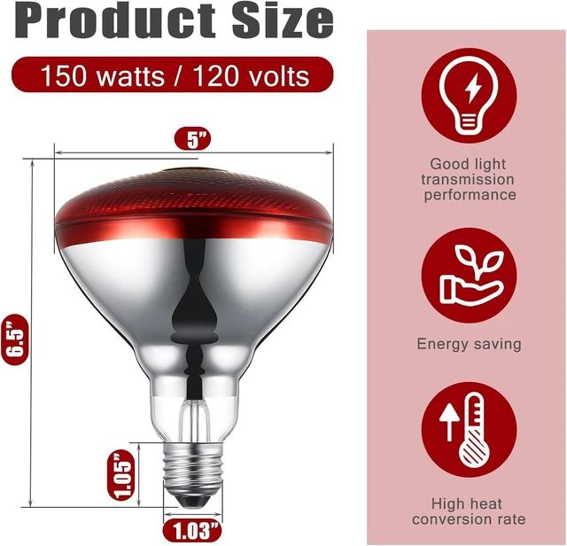 Alt view image 2 of 6 - 8-Pack 150-Watt Red Infrared Heat Lamp Bulbs, 120 V
