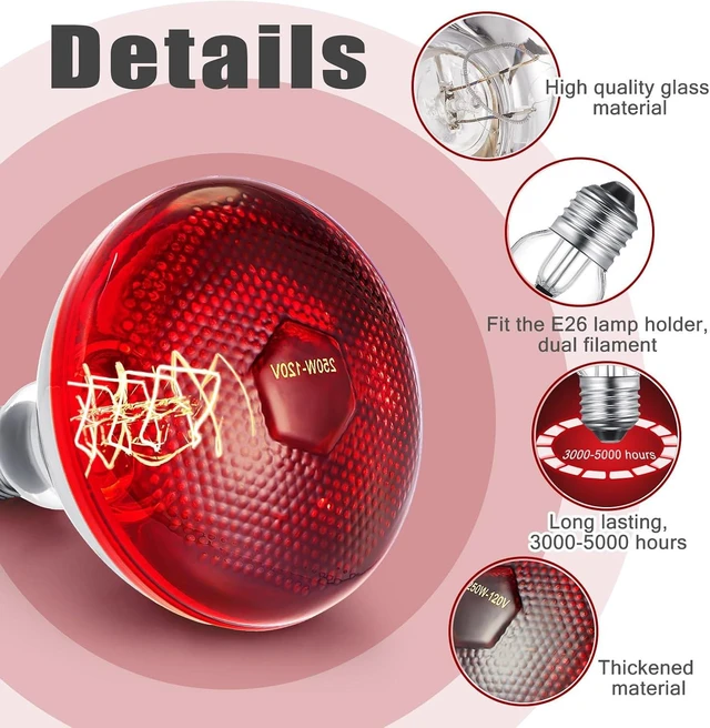 Alt view image 3 of 6 - 8-Pack 150-Watt Red Infrared Heat Lamp Bulbs, 120 V
