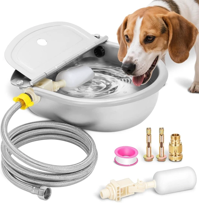 Main image of 3L Stainless Steel Automatic Animal Water Bowl with Float Valve & Extended Pipe Self-Filling Farm Waterer for Livestock, Horses, Goats & Dogs