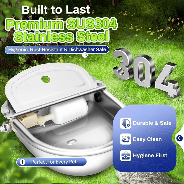 Alt view image 3 of 7 - 3L Stainless Steel Automatic Animal Water Bowl with Float Valve & Extended Pipe Self-Filling Farm Waterer for Livestock, Horses, Goats & Dogs