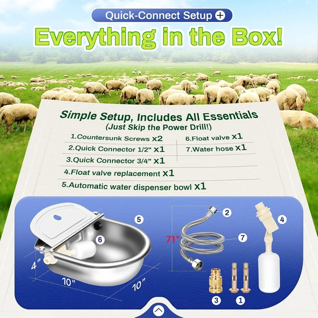 Alt view image 2 of 7 - 3L Stainless Steel Automatic Animal Water Bowl with Float Valve & Extended Pipe Self-Filling Farm Waterer for Livestock, Horses, Goats & Dogs
