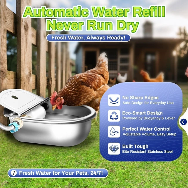 Alt view image 4 of 7 - 3L Stainless Steel Automatic Animal Water Bowl with Float Valve & Extended Pipe Self-Filling Farm Waterer for Livestock, Horses, Goats & Dogs