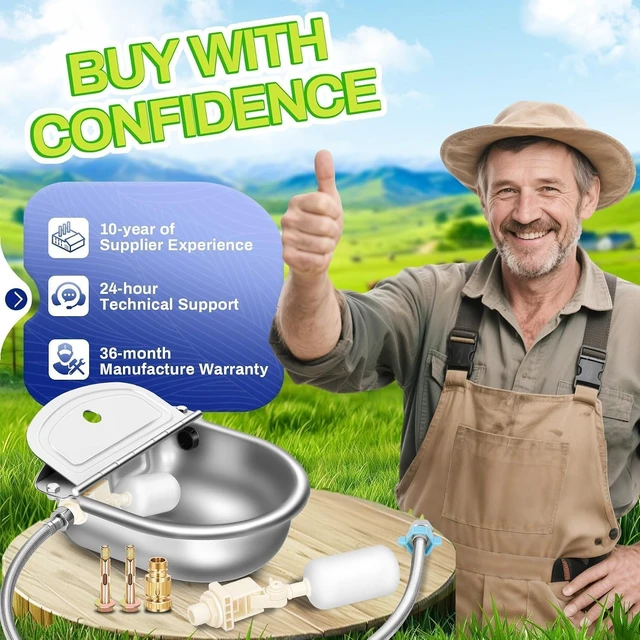 Alt view image 6 of 7 - 3L Stainless Steel Automatic Animal Water Bowl with Float Valve & Extended Pipe Self-Filling Farm Waterer for Livestock, Horses, Goats & Dogs