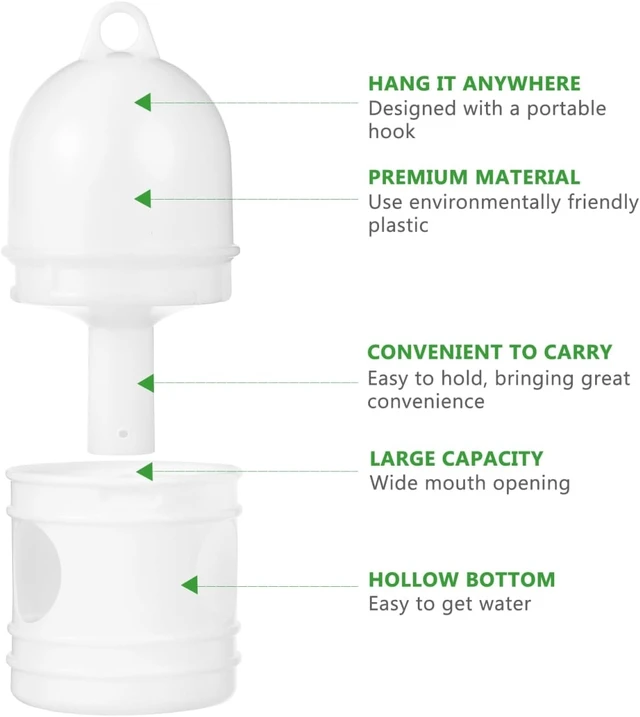 Alt view image 5 of 7 - 2-Pack 9.45-Inch Pigeon Water Dispenser, Detachable Three-Hole Drinking & Automatic Food Outlet Lightweight White Bird Feeder for Pigeons & Parrots