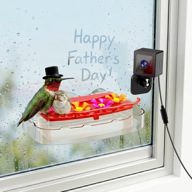 Alt view image 3 of 7 - 2K Smart Window Hummingbird Feeder Camera with AI Identification & Auto-Capture IP65 Waterproof, Ant Moat, Strong Suction for Apartment & Cat TV, Gift for Bird Lovers