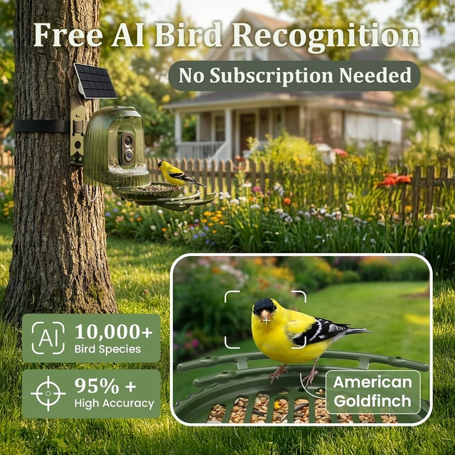 Alt view image 4 of 7 - Solar-Powered Smart Bird Feeder Camera with 2.5K Auto Capture