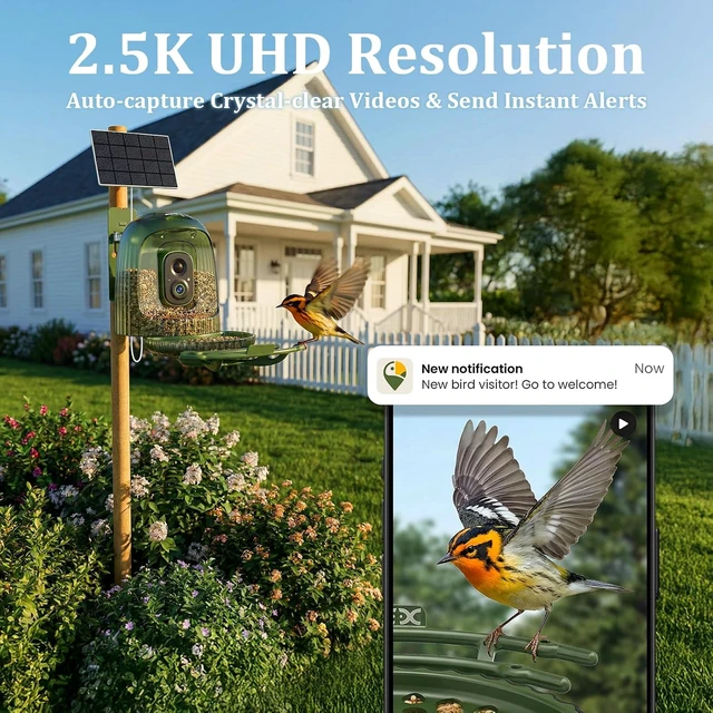 Alt view image 6 of 7 - Solar-Powered Smart Bird Feeder Camera with 2.5K Auto Capture