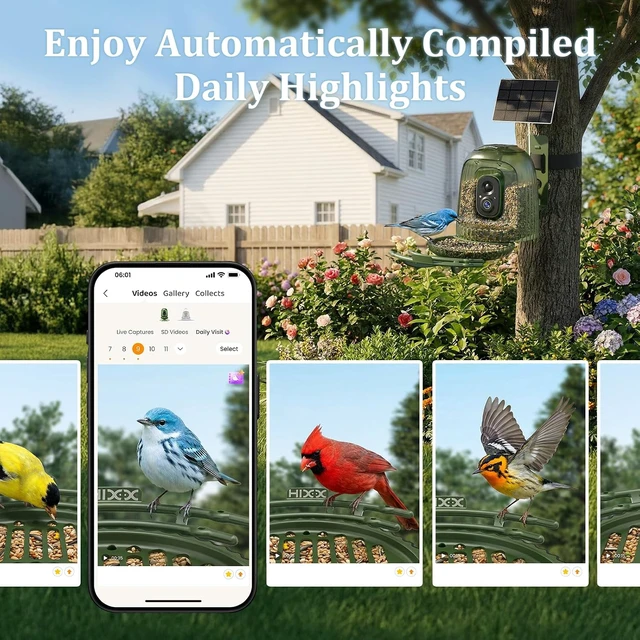 Alt view image 7 of 7 - Solar-Powered Smart Bird Feeder Camera with 2.5K Auto Capture