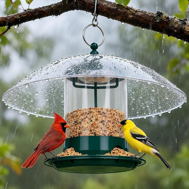 Main image of Outdoor Metal Bird Feeder with 12" Weatherproof Dome, Green