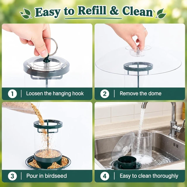 Alt view image 5 of 7 - Outdoor Metal Bird Feeder with 12" Weatherproof Dome, Green