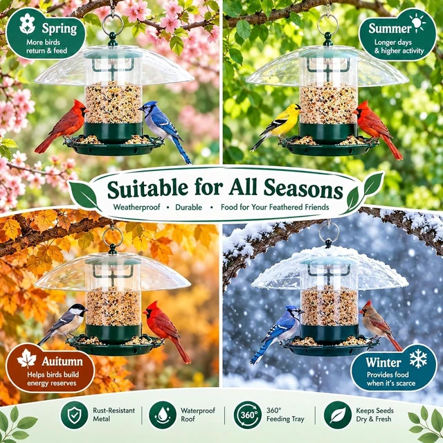 Alt view image 6 of 7 - Outdoor Metal Bird Feeder with 12" Weatherproof Dome, Green