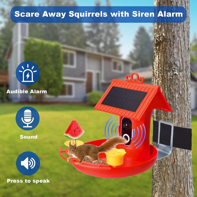Alt view image 5 of 7 - 4K HD Smart Solar Bird Feeder Camera with Live View & AI Auto-Capture 3-in-1 Feeding, Bathing & Hummingbird Outdoor Garden Bird House (Red)