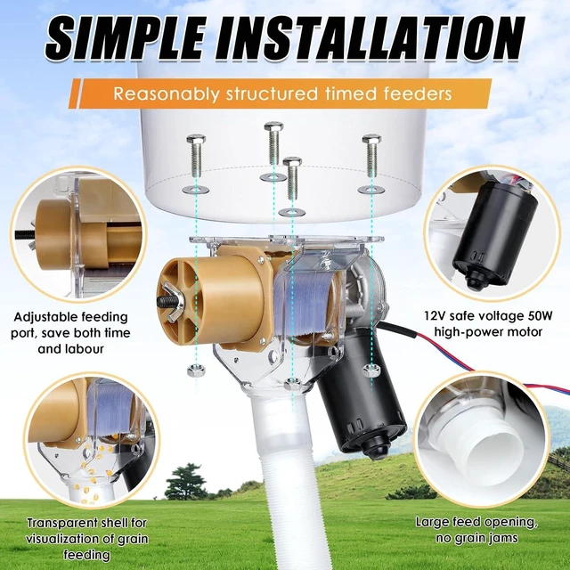 Alt view image 3 of 7 - Timed Automatic Chicken Feeder with 16 Timer Groups & Quantitative Poultry Feeding Auto Gravity Food Dispenser for Chicken, Rooster, Dog, Duck, Cat & Bird Coop