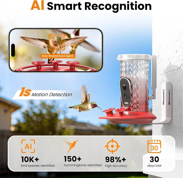 Alt view image 2 of 7 - Solar-Powered Smart Hummingbird Feeder with Camera