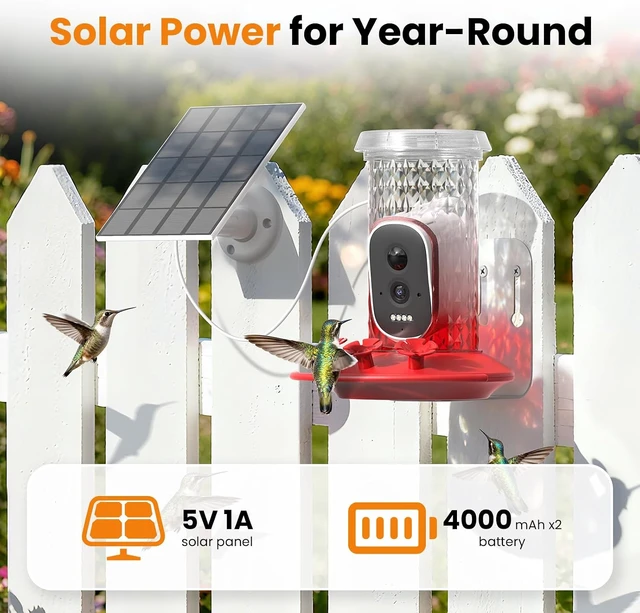 Alt view image 4 of 7 - Solar-Powered Smart Hummingbird Feeder with Camera