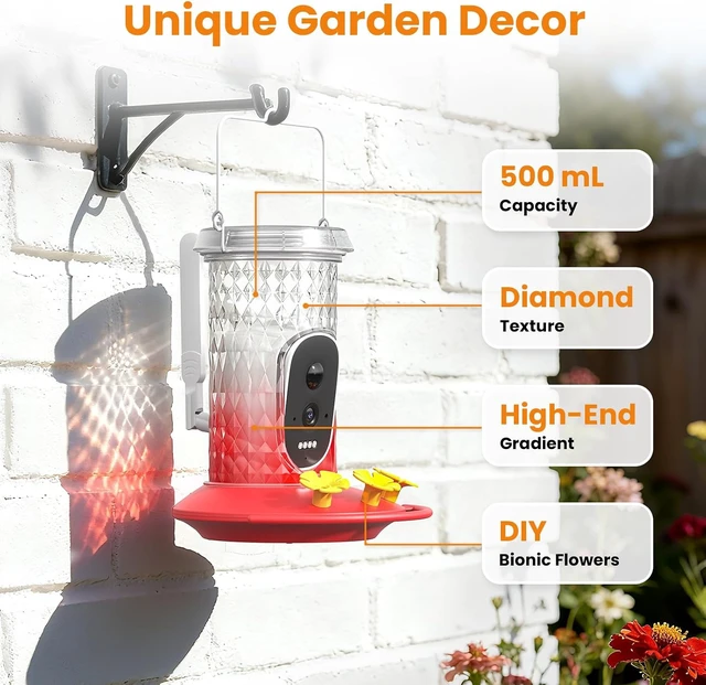 Alt view image 6 of 7 - Solar-Powered Smart Hummingbird Feeder with Camera