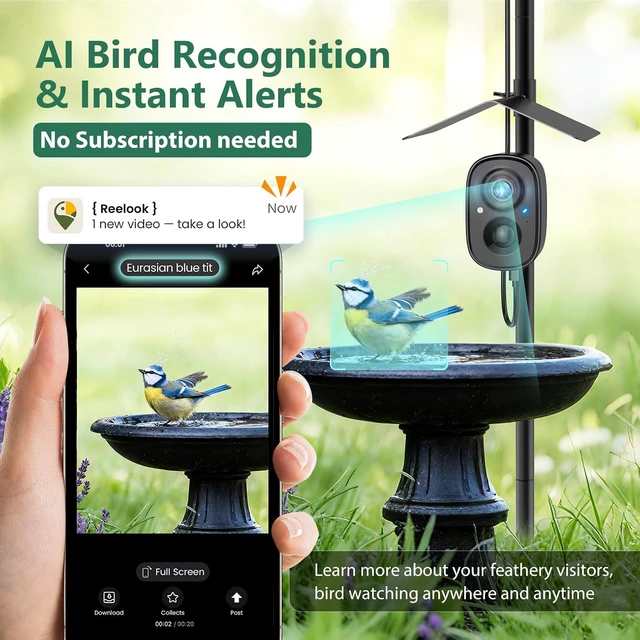 Alt view image 3 of 7 - Solar-Powered Smart Bird Camera with Pole for Feeder & Bath Birdwatching