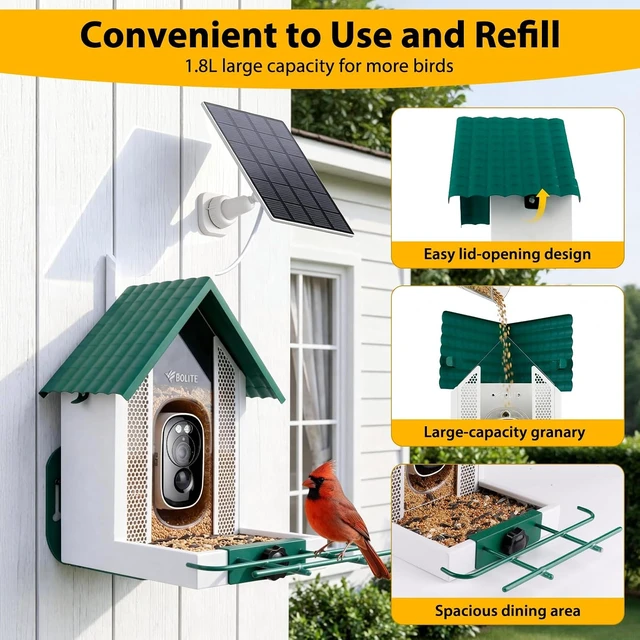Alt view image 7 of 7 - 2.5K HD Smart Bird Feeder Camera & Outdoor Birdhouse, Green
