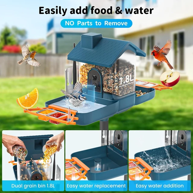 Alt view image 6 of 7 - Smart Solar Bird Feeder with Camera & Outdoor Bird Bath