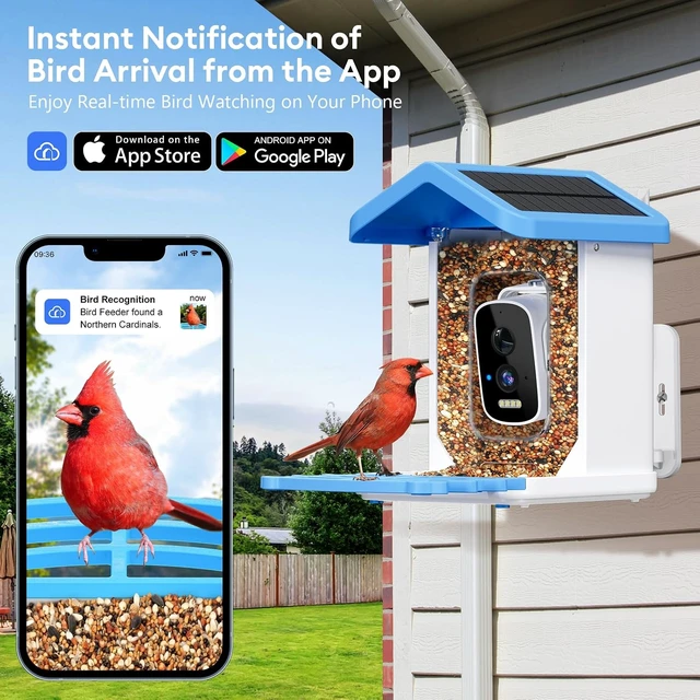 Alt view image 5 of 7 - 2.5K HD Smart Solar Bird Feeder Camera with AI Bird Species ID Bird House with Camera for Garden, Ideal Gift for Bird Lovers, Blue