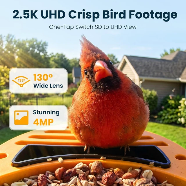 Alt view image 3 of 7 - 2.5K UHD Solar-Powered Smart Bird Feeder Camera, Green