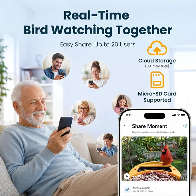 Alt view image 4 of 7 - 2.5K UHD Solar-Powered Smart Bird Feeder Camera, Green