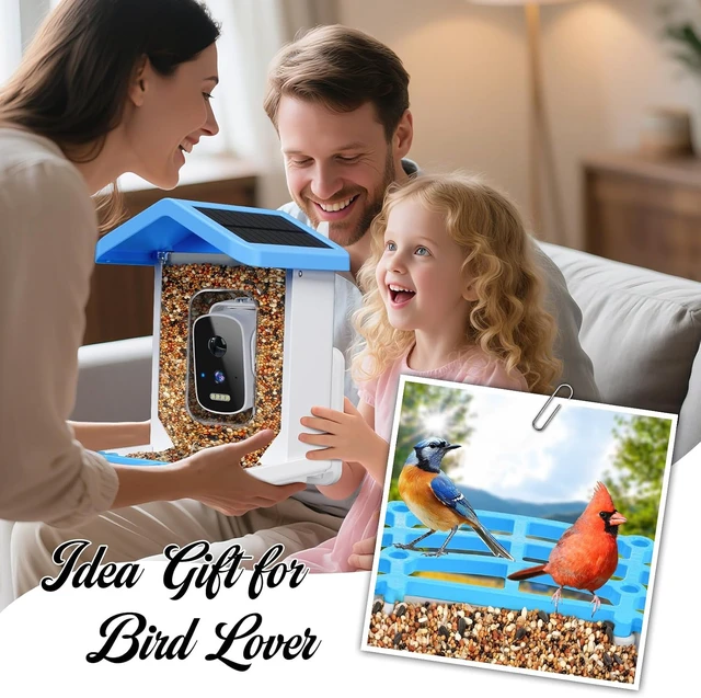 Alt view image 6 of 7 - 2.5K HD Smart Solar Bird Feeder Camera with AI Bird Species ID Bird House with Camera for Garden, Ideal Gift for Bird Lovers, Blue
