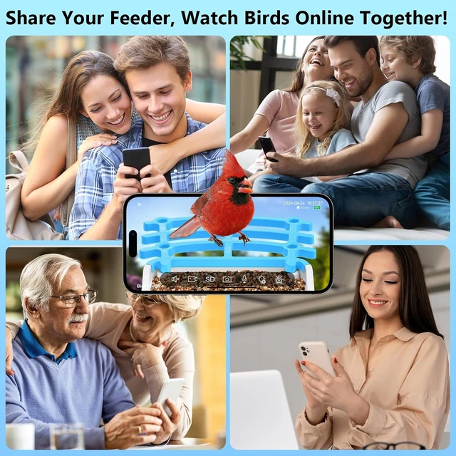 Alt view image 7 of 7 - 2.5K HD Smart Solar Bird Feeder Camera with AI Bird Species ID Bird House with Camera for Garden, Ideal Gift for Bird Lovers, Blue