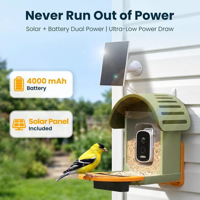 Alt view image 6 of 7 - 2.5K UHD Solar-Powered Smart Bird Feeder Camera, Green