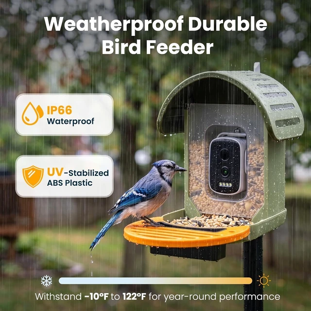 Alt view image 7 of 7 - 2.5K UHD Solar-Powered Smart Bird Feeder Camera, Green
