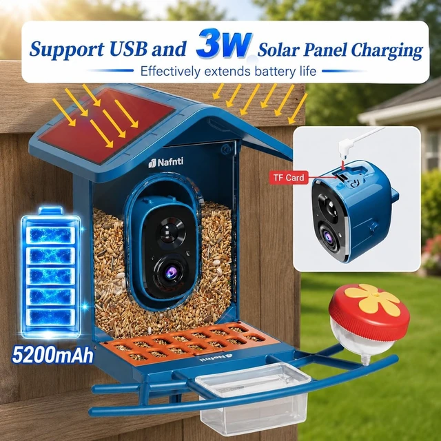 Alt view image 3 of 4 - 5GHz Solar-Powered Smart Bird Feeder Camera, No Subscription