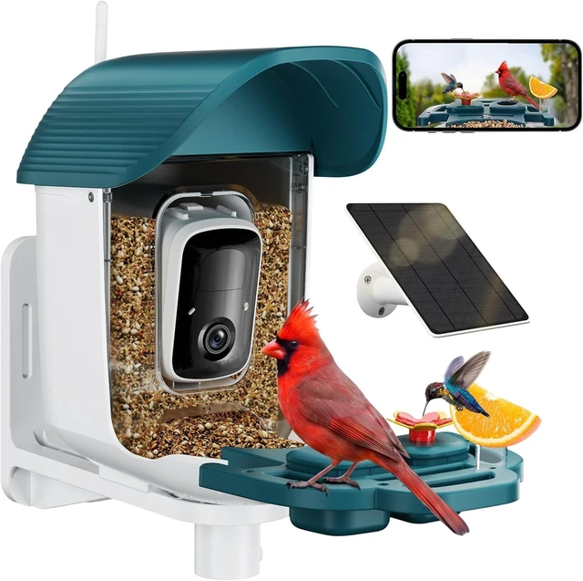 Main image of 2K HD Solar-Powered Bird Feeder Camera with Instant Motion Alerts & AI Species ID Outdoor Bird Feeder, Gift for Mom, Dad & Bird Lovers (Cyan-Blue)