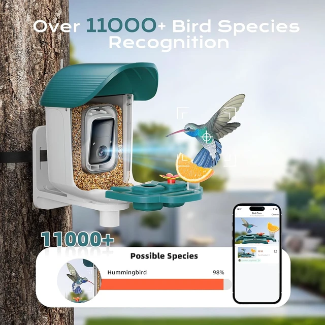 Alt view image 2 of 7 - 2K HD Solar-Powered Bird Feeder Camera with Instant Motion Alerts & AI Species ID Outdoor Bird Feeder, Gift for Mom, Dad & Bird Lovers (Cyan-Blue)