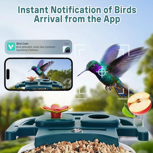 Alt view image 3 of 7 - 2K HD Solar-Powered Bird Feeder Camera with Instant Motion Alerts & AI Species ID Outdoor Bird Feeder, Gift for Mom, Dad & Bird Lovers (Cyan-Blue)
