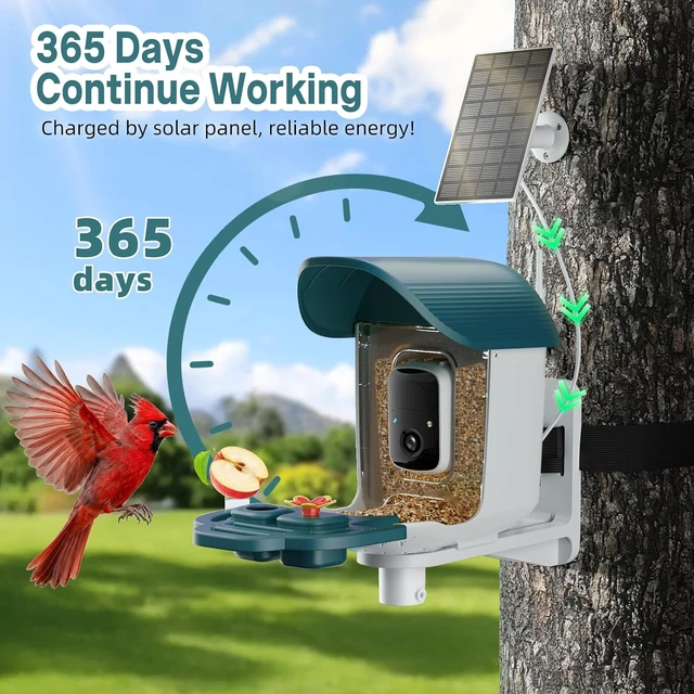 Alt view image 4 of 7 - 2K HD Solar-Powered Bird Feeder Camera with Instant Motion Alerts & AI Species ID Outdoor Bird Feeder, Gift for Mom, Dad & Bird Lovers (Cyan-Blue)