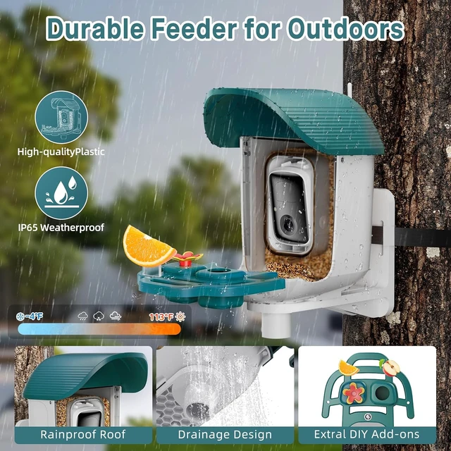 Alt view image 6 of 7 - 2K HD Solar-Powered Bird Feeder Camera with Instant Motion Alerts & AI Species ID Outdoor Bird Feeder, Gift for Mom, Dad & Bird Lovers (Cyan-Blue)