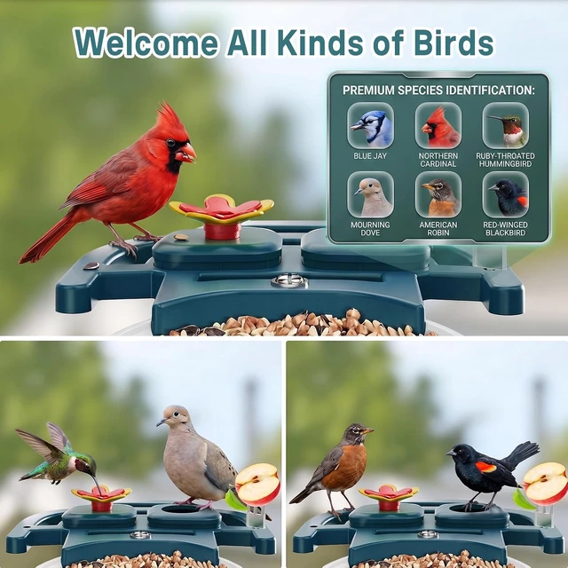 Alt view image 7 of 7 - 2K HD Solar-Powered Bird Feeder Camera with Instant Motion Alerts & AI Species ID Outdoor Bird Feeder, Gift for Mom, Dad & Bird Lovers (Cyan-Blue)