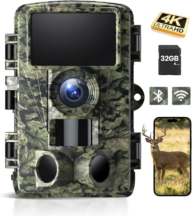 Main image of 4K 48MP WiFi Trail Camera with Night Vision, 0.05s Motion Trigger & No-Glow Infrared LEDs 130° Wide-Angle, IP66 Waterproof, Bluetooth App, Green