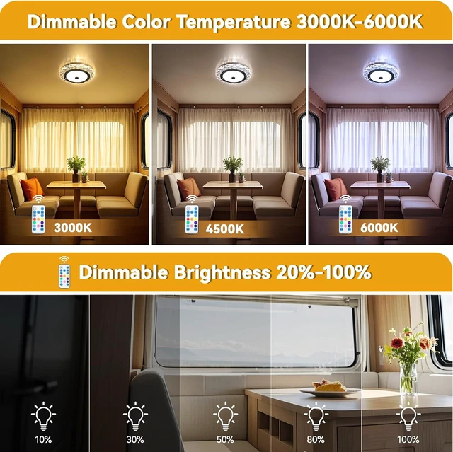 Alt view image 3 of 7 - 12V RV Interior LED Ceiling Dome Light with Dimmer