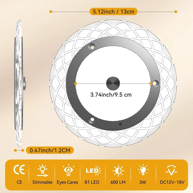 Alt view image 5 of 7 - 12V RV Interior LED Ceiling Dome Light with Dimmer