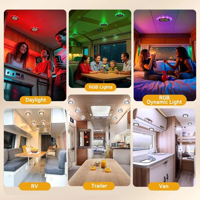 Alt view image 6 of 7 - 12V RV Interior LED Ceiling Dome Light with Dimmer