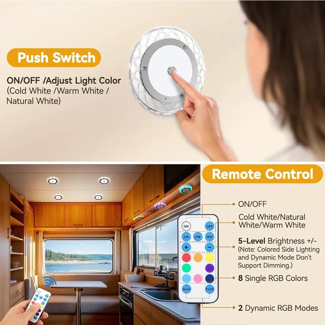 Alt view image 7 of 7 - 12V RV Interior LED Ceiling Dome Light with Dimmer