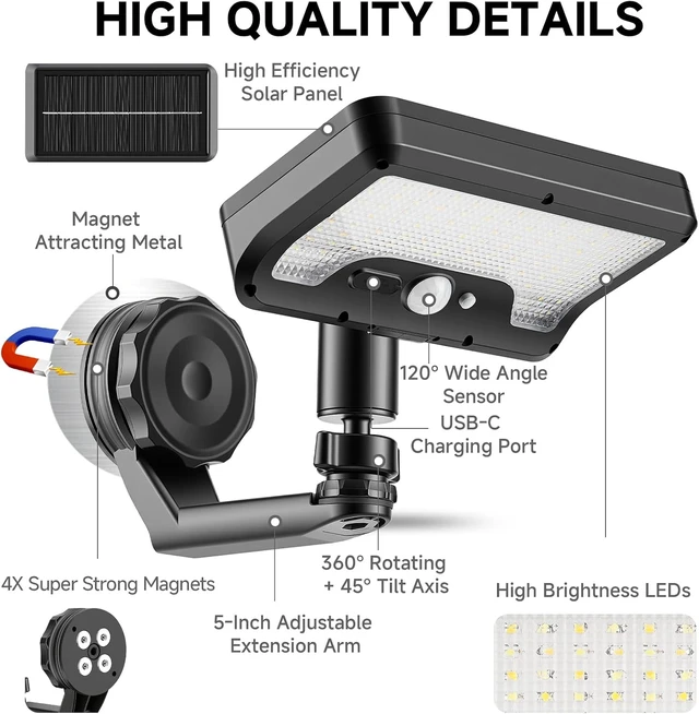 Alt view image 4 of 6 - 2-Pack Magnetic Solar RV Lights with Motion Sensor & Remote Outdoor
