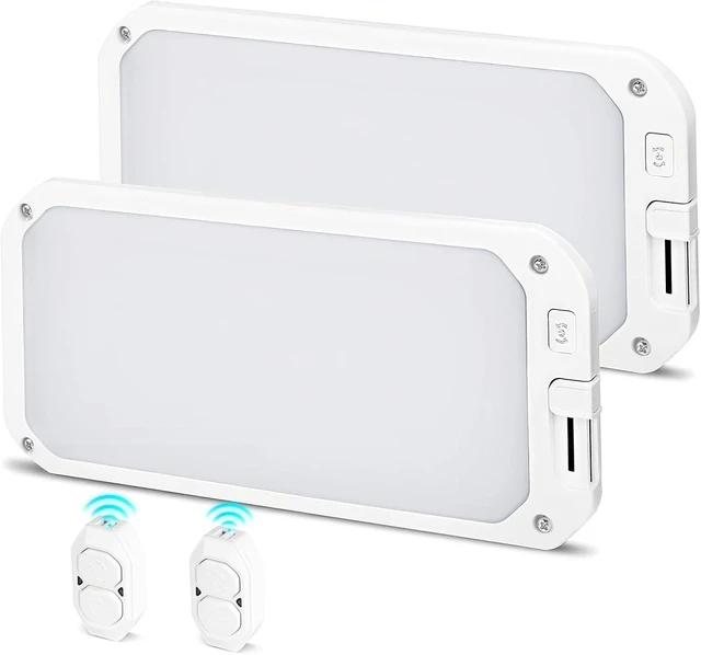Main image of 2-Pack 12V RV LED Ceiling Light, Remote 3-Color Dimmable, 1200LM
