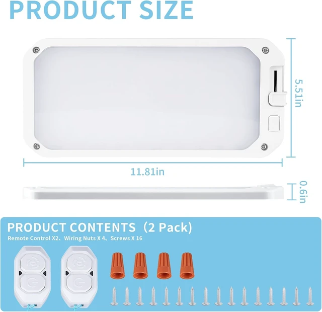 Alt view image 2 of 6 - 2-Pack 12V RV LED Ceiling Light, Remote 3-Color Dimmable, 1200LM