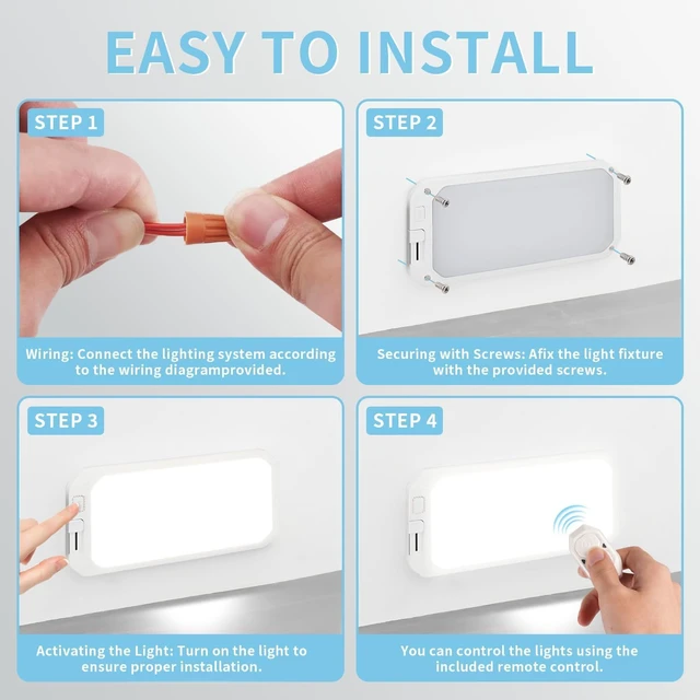Alt view image 5 of 6 - 2-Pack 12V RV LED Ceiling Light, Remote 3-Color Dimmable, 1200LM