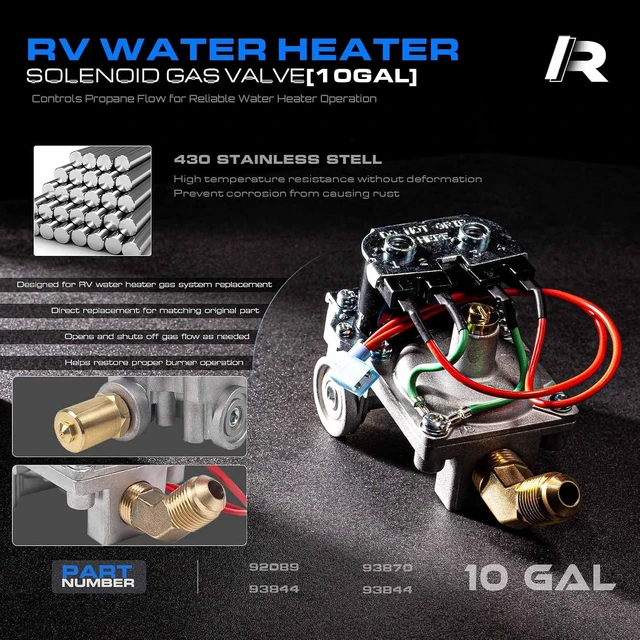 Alt view image 3 of 7 - Atwood RV Water Heater Burner Repair Kit 92089 Solenoid Gas Valve, 93221 Burner Tube & 93868 Igniter, Compatible with 10-Gallon Tanks, G10-1E, GC10-2E, GCH10A-4E, GH10-3E, G16-EXT