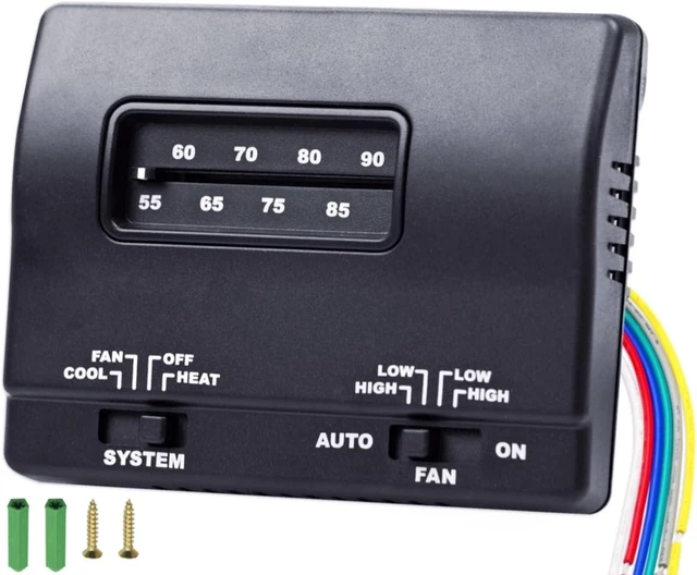 Main image of 7330F3852 12V DC Single-Stage Heat/Cool RV Thermostat Coleman Mach Wall T-Stat Replacement, Black
